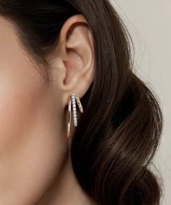 Gabriel 14K White Yellow Gold Diamond Three Row J Hoop Stud Earrings EG15353M45JJ
