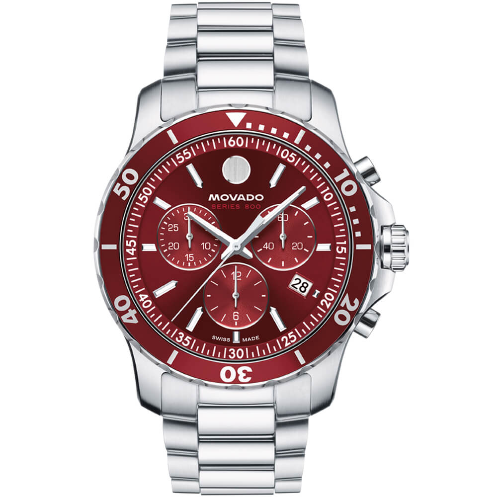 Movado Series 800 Chronograph Red Dial Quartz Men's Watch 2600194