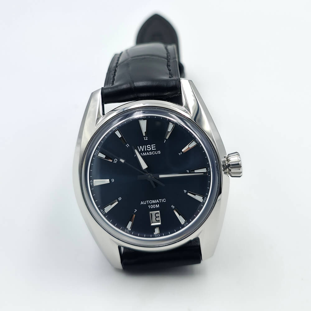WISE ADAMASCUS AD760A Sunburst (Deep green-blue) black leather strap men's watch