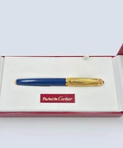 Cartier Pasha 18K Yellow Gold and Blue Marble Lacquer Fountain Pen