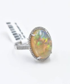 14K White Gold Diamond Opal Ring