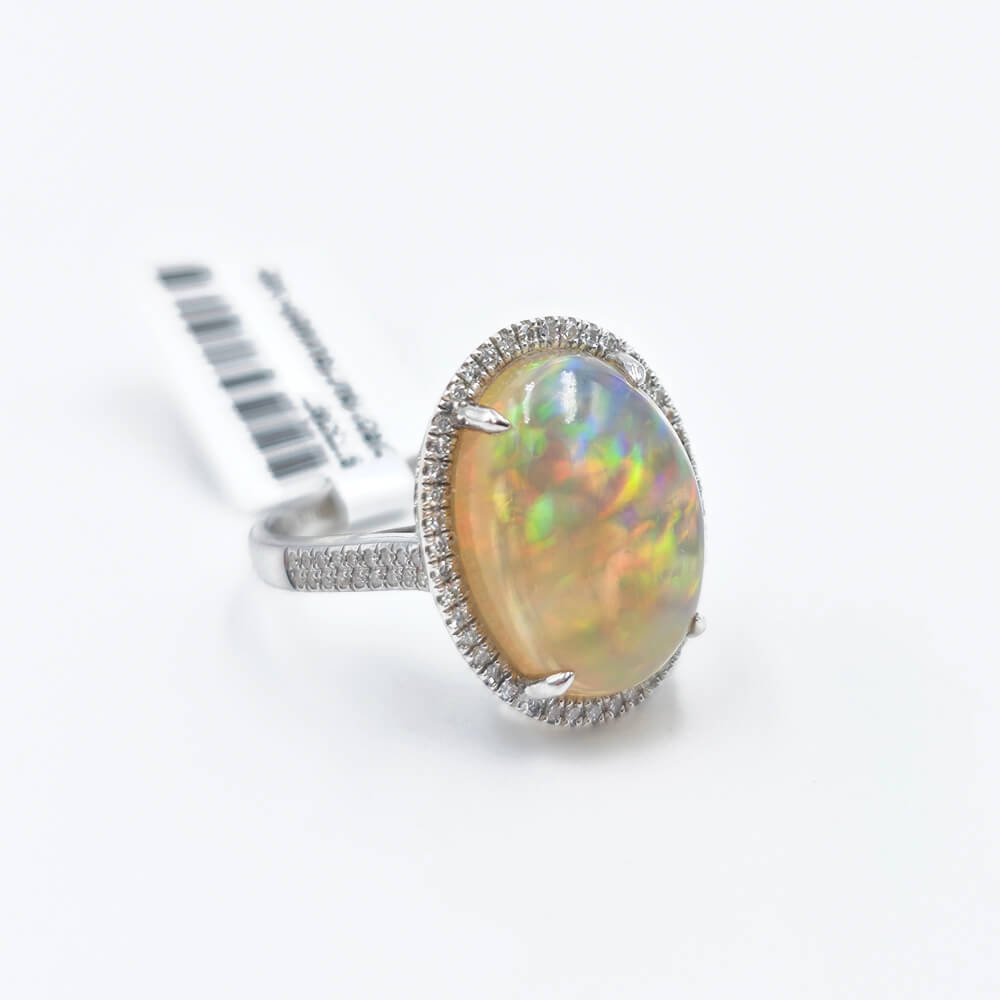 14K White Gold Diamond Opal Ring