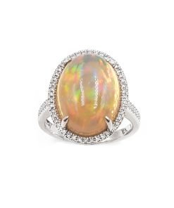 14K White Gold Diamond Opal Ring
