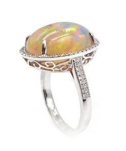 14K White Gold Diamond Opal Ring