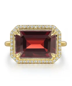 Gabriel & Co. 14K Yellow Gold Diamond & Garnet Emerald Cut Ladies Ring LR52481Y45GN