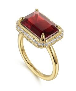 Gabriel & Co. 14K Yellow Gold Diamond & Garnet Emerald Cut Ladies Ring LR52481Y45GN