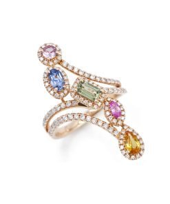 14K Rose Gold Diamond and Multi-Color Sapphire Ring