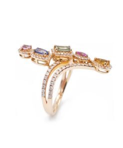 14K Rose Gold Diamond and Multi-Color Sapphire Ring