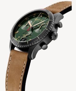 Alpina Startimer Pilot Chronograph Big Date Green Dial Brown Leather Strap Men's Watch AL-372GR4FBS26