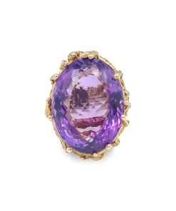 Estate 14K Yellow Gold Oval Amethyst Quartz Ring