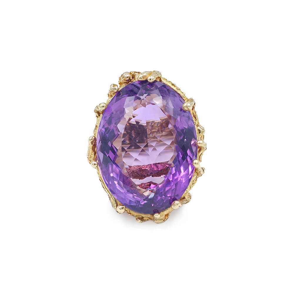 Estate 14K Yellow Gold Oval Amethyst Quartz Ring