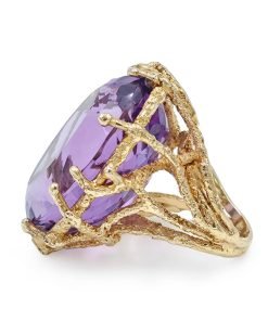 Estate 14K Yellow Gold Oval Amethyst Quartz Ring
