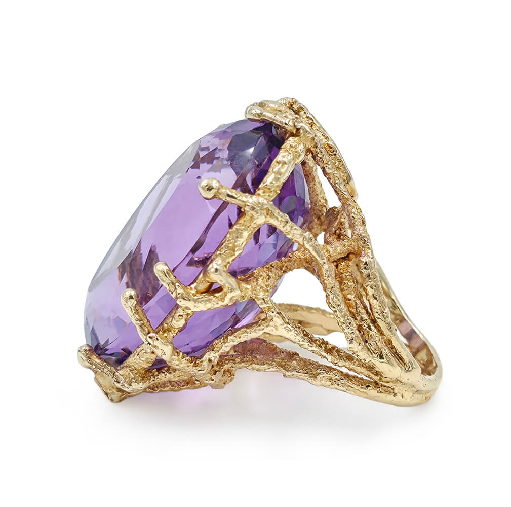 Estate 14K Yellow Gold Oval Amethyst Quartz Ring