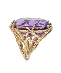 Estate 14K Yellow Gold Oval Amethyst Quartz Ring