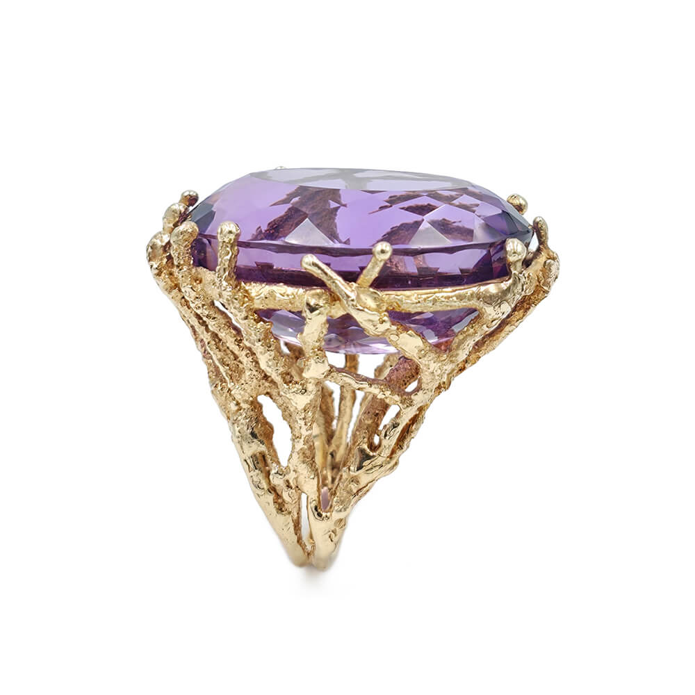 Estate 14K Yellow Gold Oval Amethyst Quartz Ring