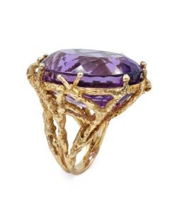Estate 14K Yellow Gold Oval Amethyst Quartz Ring