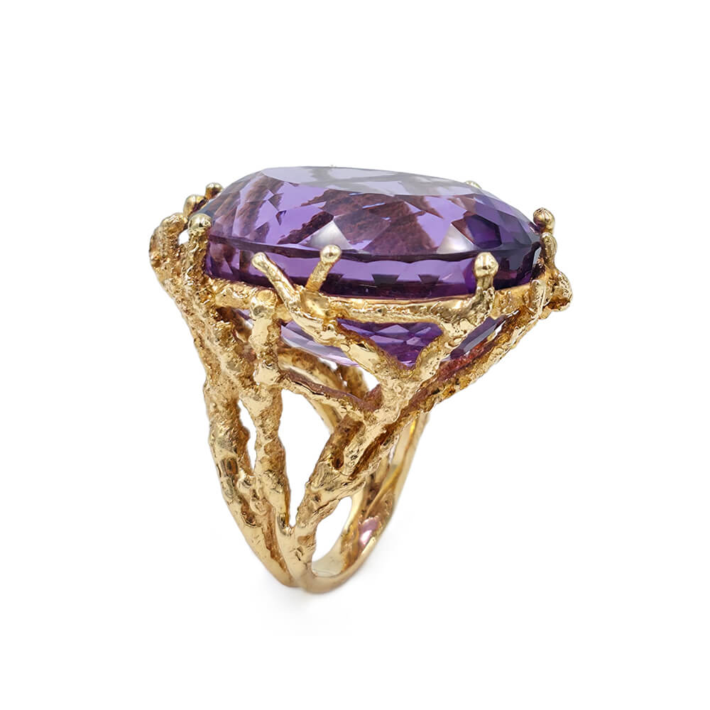 Estate 14K Yellow Gold Oval Amethyst Quartz Ring