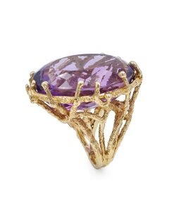 Estate 14K Yellow Gold Oval Amethyst Quartz Ring