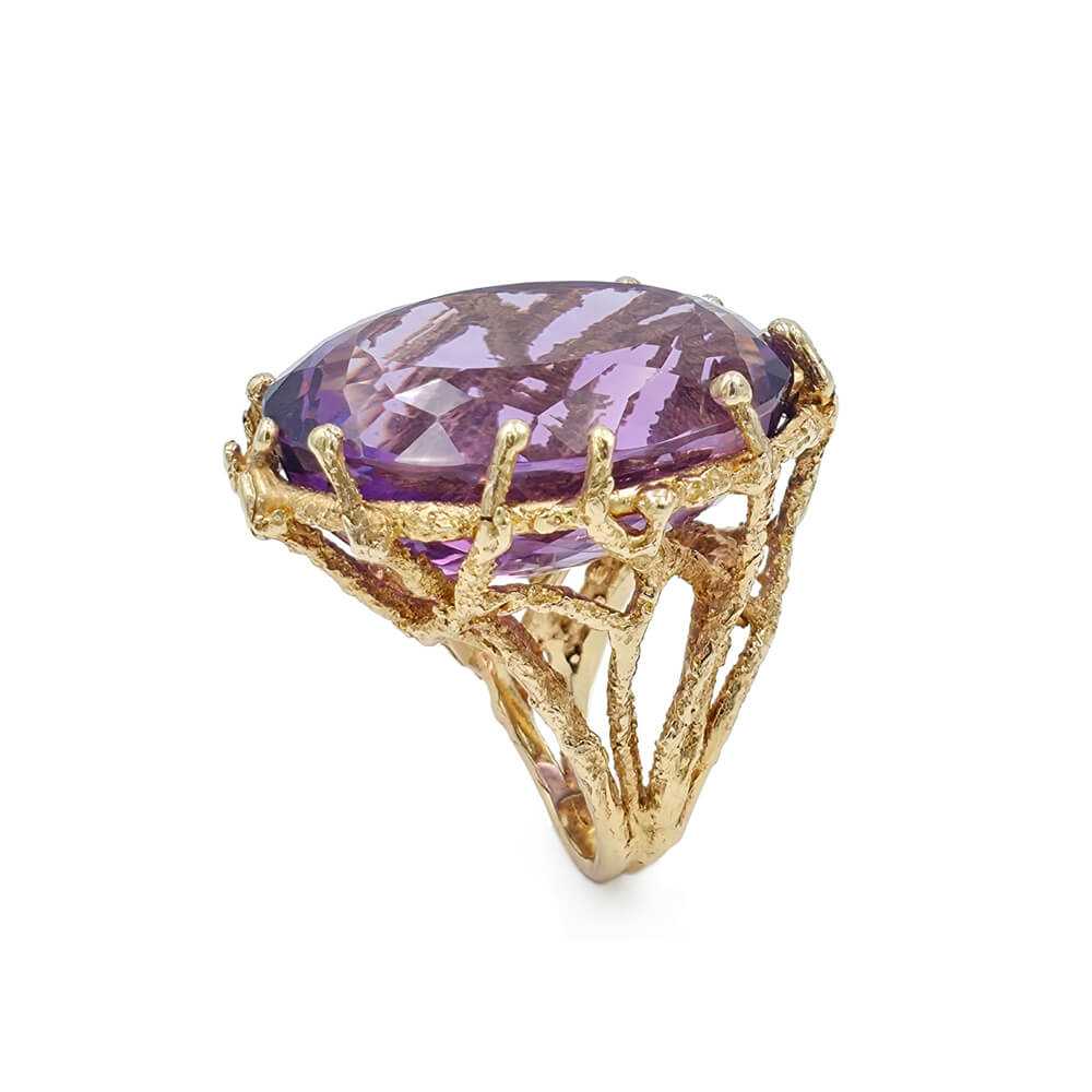 Estate 14K Yellow Gold Oval Amethyst Quartz Ring