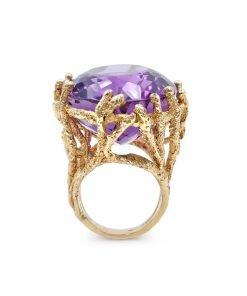 Estate 14K Yellow Gold Oval Amethyst Quartz Ring