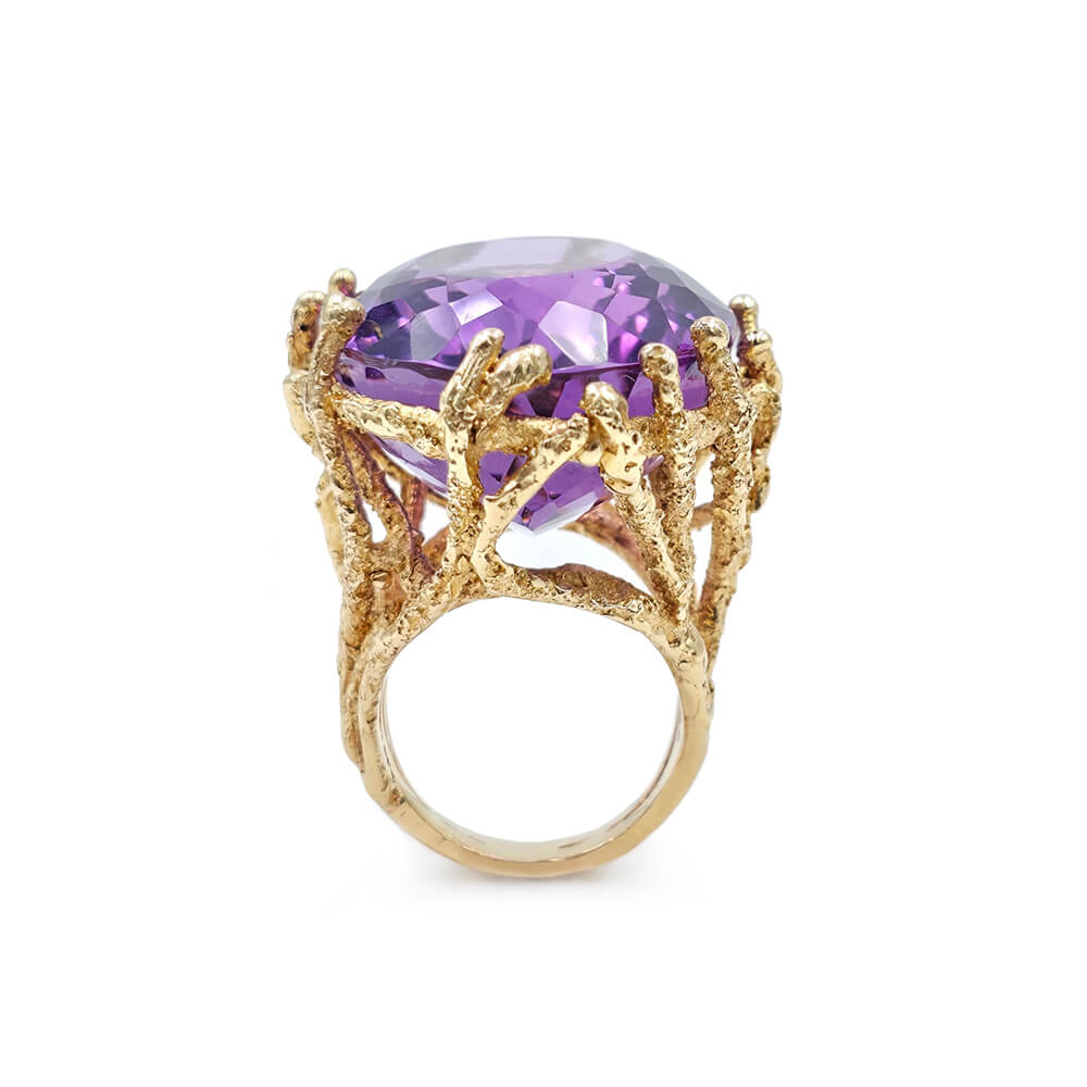 Estate 14K Yellow Gold Oval Amethyst Quartz Ring