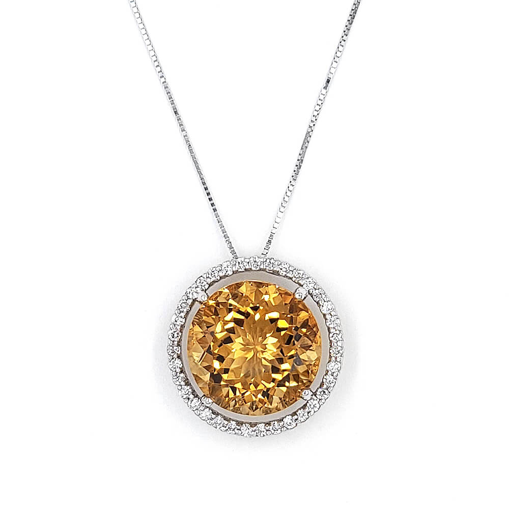 Citrine Diamond Pendant Necklace