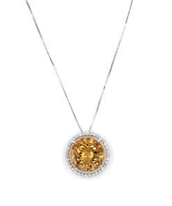 14K White Gold Diamond Citrine Pendant Necklace