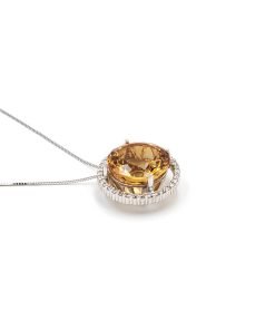 Citrine Pendant Necklace with Diamonds