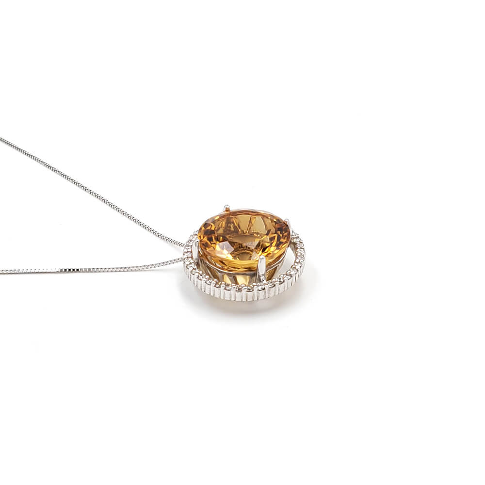 Citrine Pendant Necklace with Diamonds